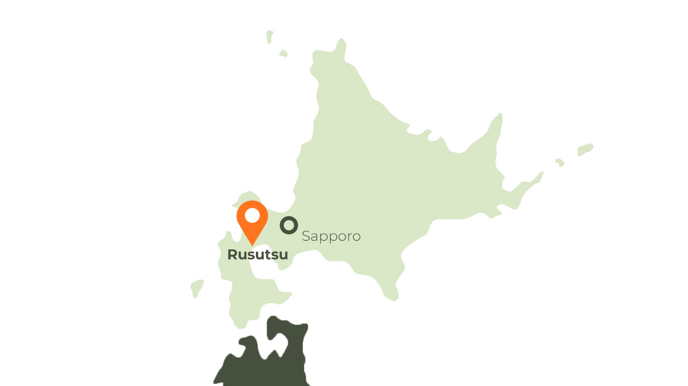 Map of Hokkaido highlighting Rusutsu